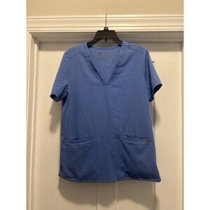 Figs Casma Scrub Top Women’s Size Medium Blue Two Pockets V-Neck Shirt Health